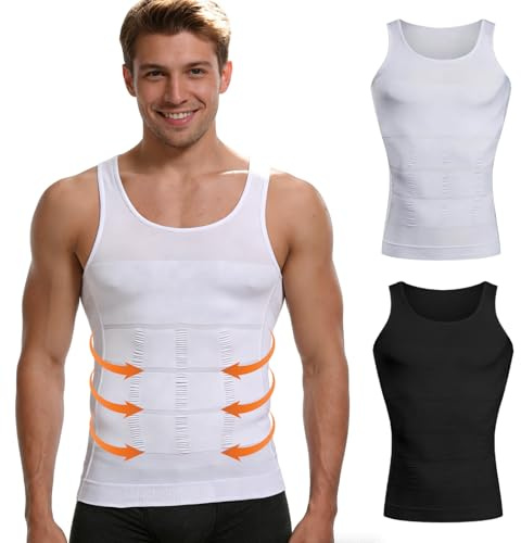 2 Pack Compression Vest Men Slimming Vest Compression Shirt Quick Dry Baselayer Sport Running Workout Training Tops