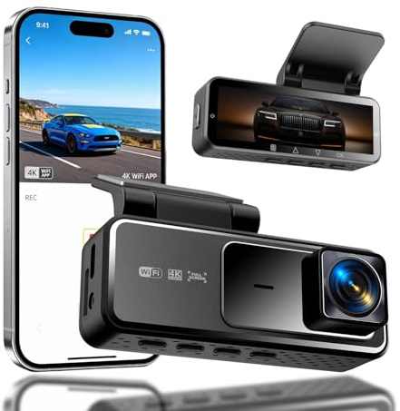4K Dash Cam with Built-in WiFi, Front Car Camera, APP Control, Night Vision, 24H Parking Monitor, 170° Wide Angle, G-Sensor, Loop Recording, WDR(A19)