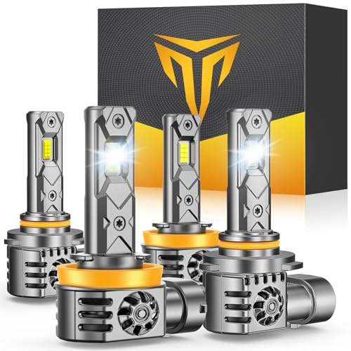 Termitor H11/H9/H8 9005/HB3 LED Light Bulb Combo, 100000LM 1200% Brighter 1:1 Mini Size 6500K H11 9005 High&Low Bulbs, 10 Year Extend Lifespan, Quick Install, Turn Signal Light Assemblies Pack of 4