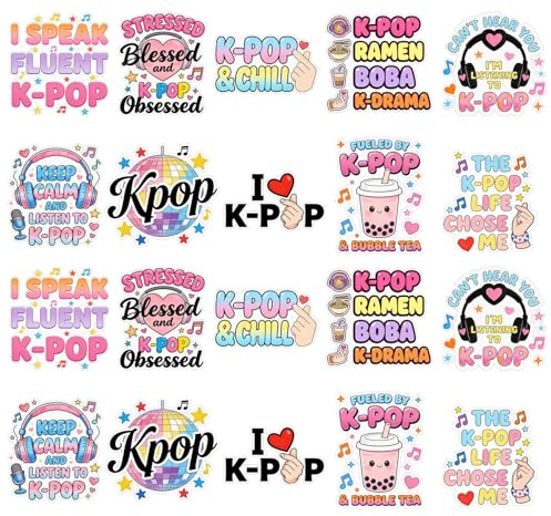 20 st K-Pop-klistermärken, 10 unika mönster, livliga klistermärken för bärbara datorer och skal för vattenflaskor, söta klistermärken för koreansk musikälskare, bra för festdekorationer, festfavoriter