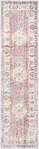 SAFAVIEH Traditionell Teppich für Wohnzimmer, Esszimmer, Schlafzimmer - Illusion Collection, Kurzer Flor, Rose und Creme, 69 X 244 cm