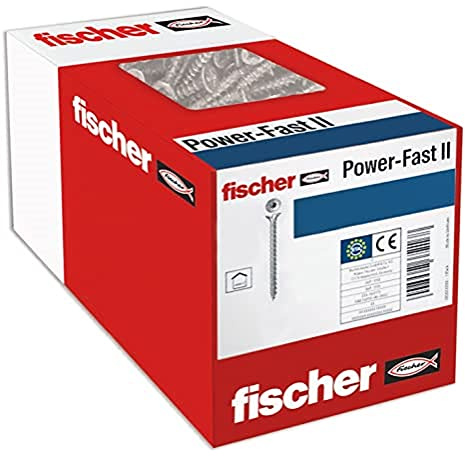 fischer 670014 FPF Power-Fast II 3.0 x 35 mm Chipboard Wood Screws, Countersunk Head with Inner Star TX, Fully Threaded, Galvanised Blue Passivated, Box of 1000