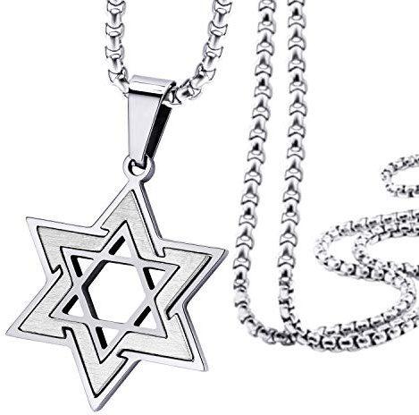 555Jewelry 2 Tone Stainless Steel Star of David Necklace for Men & Women, Box Chain, Small Jewish Star, 24 Inch, Silver