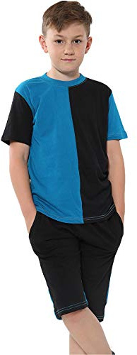 A2Z 4 Kids Girls Boys T-Shirt Top Shorts Set 100% Cotton Contrast - Shorts Set 483 Blue 11-12