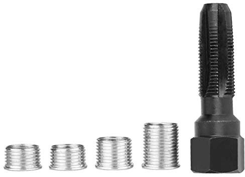 Rubinetto per filettatura, inserti per candele, strumento per riparazione filetti per candele da 5 pezzi, kit per rubinetti di riparazione per rifilatura in acciaio al carbonio per candele, kit per in