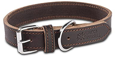 Jack & Russell Hundehalsband aus Fettleder – Handgefertigtes Echtleder Hundehalsband – Robustes Lederhalsband für kleine, mittelgroße und große Hunde, Fat-Tony (XL)