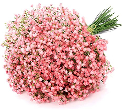 Uhky 6 st konstgjorda slöjblommor, Gypsophila, blombuketter, känns äkta, blommor för bröllopsfest, gör-det-själv, krans, blomsterarrangemang, heminredning (rosa)
