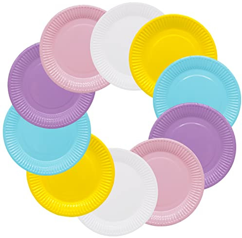 BLLREMIPSUR 50 Pezzi Piatti di Carta Colorati, 7 Pollici Colore Stoviglie per Feste, Piatti Compleanno Piatto di Carta, Set di Posate Tavola per Compleanno, Festa, Matrimonio