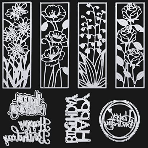 VEGCOO Die Cutting for Card Making, 8 Pcs Metal Happy Birthday Card Making Supplies & Flower Cutting Dies, DIY Embossing Machine Dies for Card Making Decoration for Scrapbook/Crfat/Album