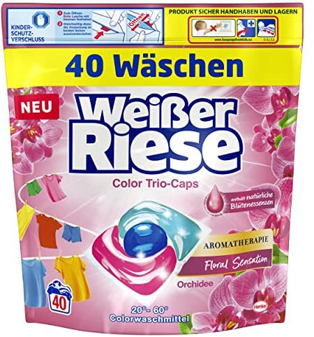 Weißer Riese Color Trio-Caps Aromatherapie Floral Sensation (40 Wäschen), Waschmittel mit Orchidee, Colorwaschmittel mit intensivem Dufterlebnis