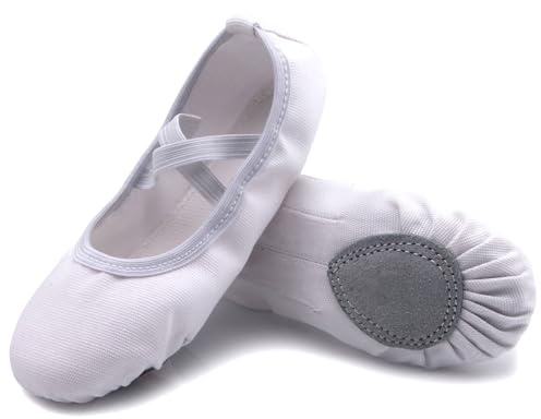 Uniuni Chaussures de ballet Semelle en cuir divisée pour enfants et adultes, Blanc., 40 EU