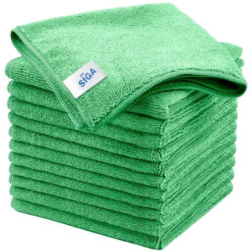 MR.SIGA Lot de 12 Chiffons de Nettoyage, Serviettes en Microfibre Tout Usage, Torchon de Nettoyage, Taille 32 x 32 cm, Vert