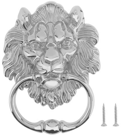HOJLKLD 156 mm/6 Inch Lion Head Knocker, Classical Decorative Front Door Knocker Pull Handle with Mounting Screws (Chrome)