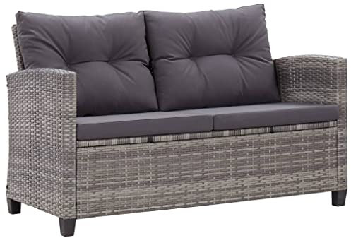 Hovothy 2-Sitzer-Gartensofa mit Kissen Grau 124cm Poly Rattan Balcony Furniture Garden Furniture Patio Furniture Outdoor Sofa Rattan Sofa Gartensofa Gartencouch Balkon Sofa Rattan Möbel Rattan Stuhl