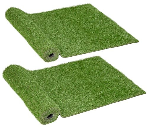 Outsunny Lot de 2 gazons synthétiques artificiels Moquette extérieure intérieure 3L x 1l m Herbes Hautes denses 2,5 cm Vert