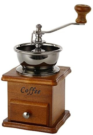 Macinacaffè manuale, in ghisa, stile retrò, a manovella, cassetto in legno (17,5 x 10,5 x 10,5 x 10,5 cm)