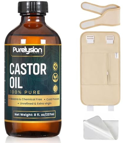 Purelysian Beauty Castor Oil Pack Wrap Organic Cotton, 7 Pcs Caster Oil Pack Kit for Stomach and Liver Detox Pack Kit (8fl.oz/237ml)