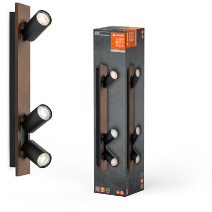 LEDVANCE DECOR SPOT MERCURY, 3 x 3,4W, 690lm, Holzoptik schwarz, Spotleuchte, verstellbare Köpfe, vielseitig anwendbar, Innenraumspot, austauschbare LED-Lampen, warmweiße Lichtfarbe, GU10