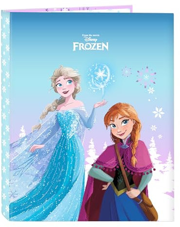 FROZEN COOL DAYS Ordner mit 4 Ringen, ideal für Kinder unterschiedlichen Alters, bequem und vielseitig, Qualität und Widerstandsfähigkeit, 26,5 x 33 cm, Violett/Himmelblau, Violett/Himmelblau,