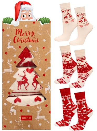 soxo Navidad Calcetines Mujer Regalo Algodon Colores Regalos Regalo En Una Caja Originales Divertidos 35-40 Beige 3 Pares