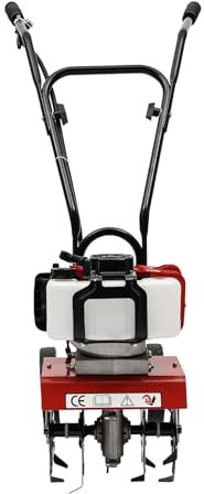 OUKANING Motoazada de gasolina de 52 cc, 2 tiempos, con 4 cuchillas, guardabarros+listón del marco del motor, ancho de trabajo de 30 cm, profundidad ajustable de 3-12 cm, regulación de velocidad