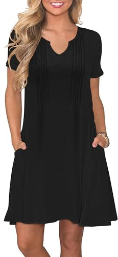 PLOKNRD Vestidos Verano Mujer Plisado T Shirt Vestidos Casual Manga Corta con Bolsillos