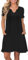 PLOKNRD Damen Sommerkleid 2025 Elegant Plissiert Freizeitkleid Gekerbter V-Ausschnitt T-Shirt Kleid Knielang mit Taschen(Schwarz,M