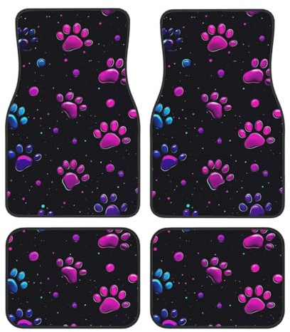 Mexpekil Set di 4 tappetini per auto al neon rosa e viola universali, antiscivolo, tappetini per auto, tappetini decorativi per auto, protezioni per tappetini per SUV, furgoncini, camion