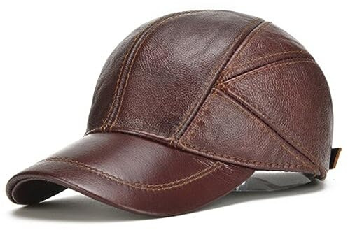 Gorra de béisbol casual de cuero con orejeras para hombre, gorras de cuero para hombre, para otoño e invierno, gorras de béisbol de piel auténtica, Rojo Marrón, Taille unique