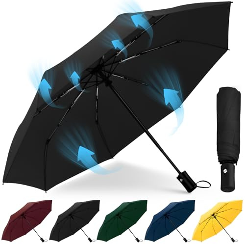 HEXSOLID Parapluie Resistant Vent Fort Nouveau Automatique Parapluie Solide Grande Taille Incassable Résistant aux intempéries Voyage Portable Compact Parapluie Pour Homme et Femme (Noir, 92cm)