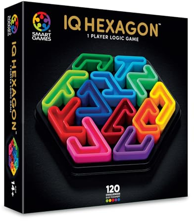 SmartGames IQ Deluxe: Hexagon - A New IQ Series from for Ages 14 to Adult, Featuring a Larger, Deluxe Travel Case and 120 Challenges.