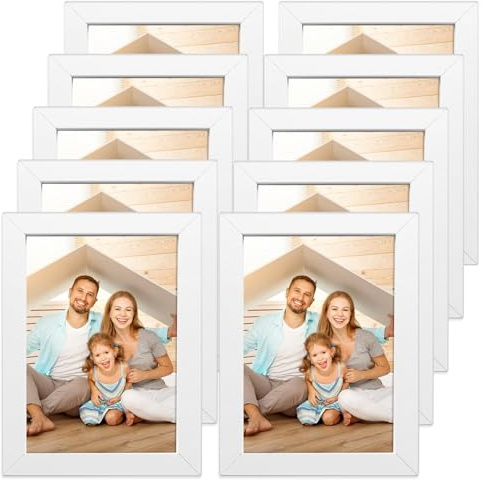 PORFOYO 10 cornici portafoto 10 x 15 cm, colore bianco, set in MDF con vetro acrilico
