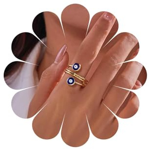 Inateannal Anelli Boho Del Malocchio Anello Aperto Regolabile Anello Blu Occhio Turco Anelli Vintage Aperto Nocca Dito Gioielli Per Le Donne