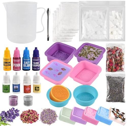 Cieex Seifen Selber Machen Set Erwachsene, Starterkit Kreative Bastelset DIY Set, Badebomben Seifen Selber Machen, Komplettset inkl. Rohseifen, Farben, Duftöle und Silikonform Hand Made Seifenform