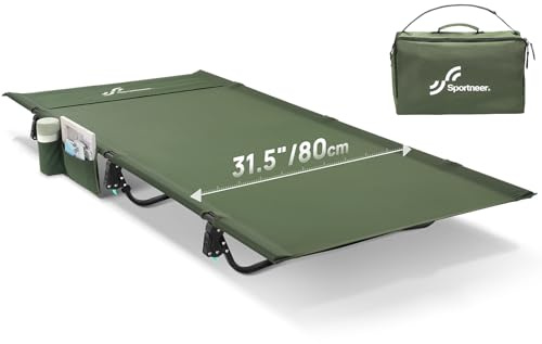 Sportneer Lit de Camping : lit de Couchage Compact Extra Large de 70/80 cm avec Poche latérale – Lit Pliant léger pour Le Camping, Les Voyages, la journée de la Tente, Sac de Transport Inclus