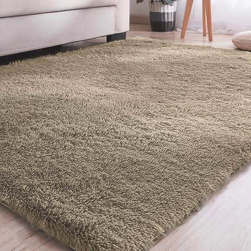 Fluffig Matta Med 270 x 270 cm Halkfri Mjuk Modern Tjock Plyschmatta Tvättbar för Vardagsrum, Heminredning, kamel