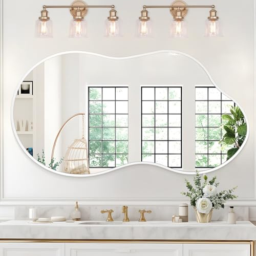 JJUUYOU Irregular Wall Mirror Large Full Length Bathroom Mirror with Metal Frame 65 x 120cm Asymmetrical Aviation Aluminum Alloy Frame Decorative Mirrors for Bedroom Living Room Hallway