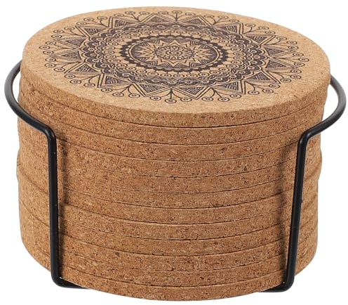 Cabilock Juego de Posavasos de Mandala Nórdico Redondos de Madera con Diseño Creativo Materiales Resistentes Que No Se Desvanecen Soporte Incluido Adecuado para Decoración de Cocina