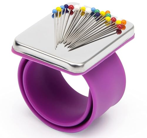 Magnetic Wrist Sewing, Portable Arm Pin Cushion Magnetic Pincushion with Wristband for Sewing Collection, Hair Stylists, and Quilting (Purple)