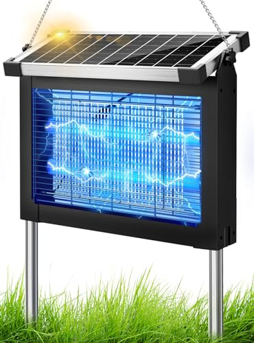 anysun Lámpara Antimosquitos Solar Exterior, Mata Mosquitos Eléctrico 4500V con Batería Recargable 4000mAh, USB-C, IPX5, Sensor Crepuscular, Cable de 3 m, para Terraza, Jardín, Balcón (Negro)