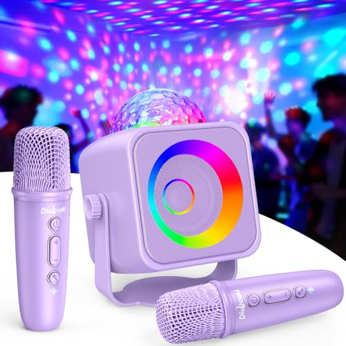 Dislocati Karaoke Maschine Mit 2 Bluetooth Mikrofon Kinder, Geschenk Mädchen 3-15 Jahre, Musik Spielzeug Tragbares Karaoke Mikrofon Set mit Disco Licht und Ständer Spielzeug ab 3-12 Jahre Mädchen