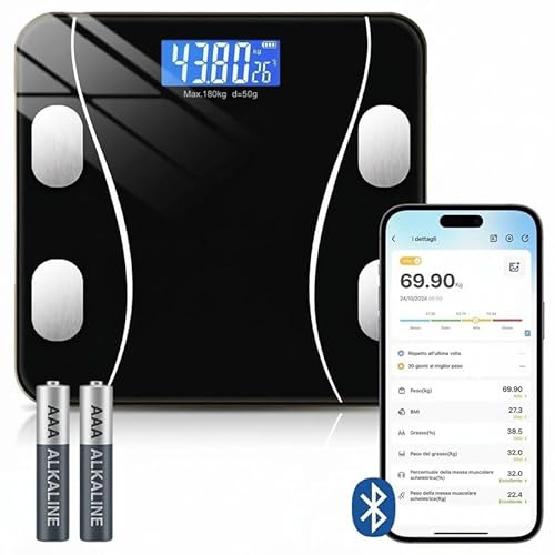 NARCISO Bilancia Pesapersone Smart con App Multifunzione per Misurare e Registrare l’Andamento del Peso ed Altri Indici Corporei, Bilancia Intelligente con Analisi Corporea Digitale (Fino a 180KG)
