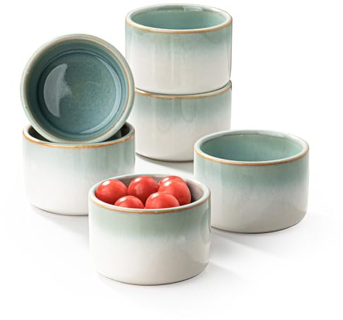 UNICASA Set di pirottini in porcellana per crème brûlée, 180 ml, per forno a microonde, blu