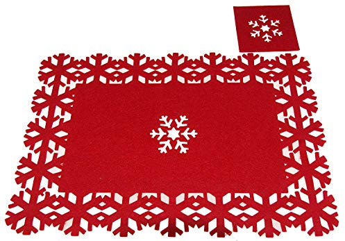 Christmas Concepts® Juego de 8 manteles y Posavasos navideños de Fieltro Rojo de 8 Piezas - 4 tapetes + 4 Posavasos
