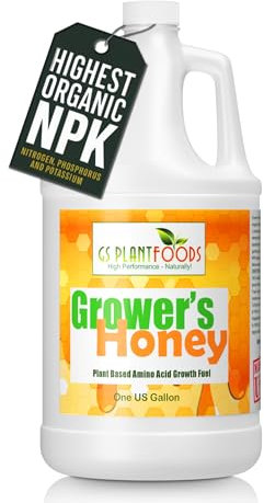 GS Plant Foods Grower's Honey Amino Acid Fertiliser For Plants, 4-3-3 NPK Plant Based & Vegan Liquid Fertiliser, Boost Photosynthesis & Drought Tolerance