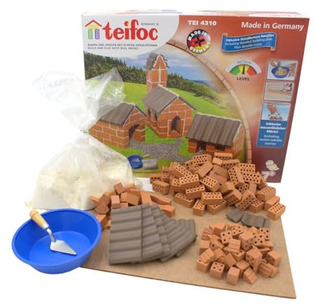 teifoc 4310 Steinbaukasten - Dorf, Bauset für Mädchen und Jungen mit 155 Mini-Ziegelsteinen, 3 Häuser DIY selbst Bauen, Geschenk für Kinder ab 7 Jahren