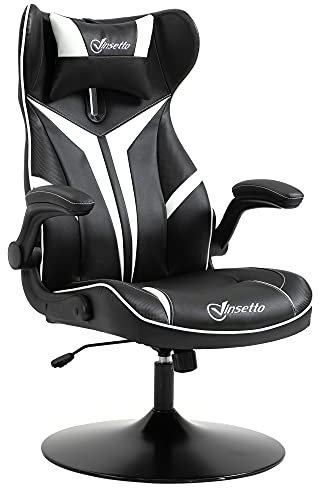 Vinsetto Gaming Stuhl ergonomischer Computerstuhl mit Wippfunktion Drehstuhl höhenverstellbar Stahl Schwarz+Weiß 67 x 70 x 106-112 cm