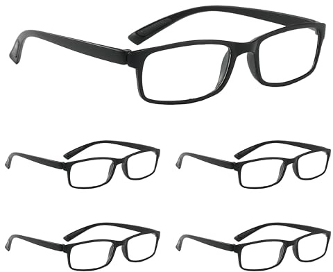 NRDIK PROFLEX SpareSpecs Reading Glasses (value 5 pack) - lightweight, impact resistant, scratch resistant, bendy, flexible, anti-slip, unisex (mens + womens) (black; classic; +1.5)