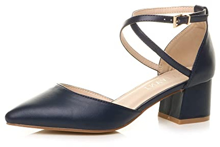 AJVANI Womens Ladies mid Block Heel Cross Strap Evening Mary Jane Court Shoes Size 5 38