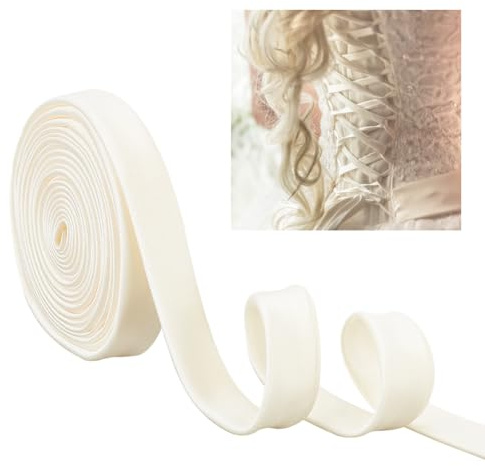 AHANDMAKER 137.8 Inch Women's Tie Back for Wedding Dress Loops White Adjustable Fit Satin Corset Back Kit for Zipper Replacement or Buttons